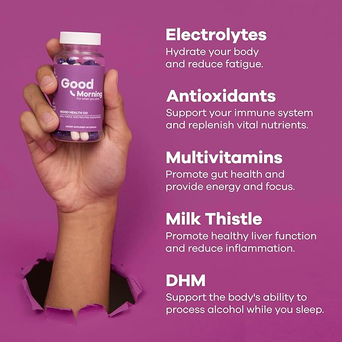 Good Morning [2 Pack] - Hangover Pills | Clinically Tested | Drinking Relief + Liver Support with Electrolytes, Milk Thistle + DHM. Cheers!