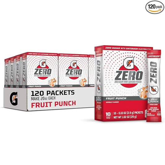 Gatorade G Zero Powder, Fruit Punch, 0.10oz Packets, Makes 20 ounces (120 Pack)