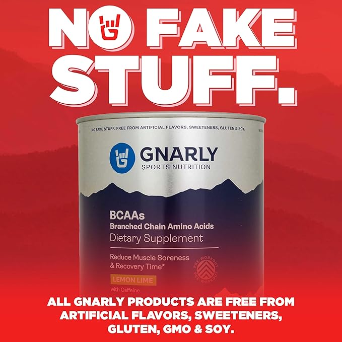 Gnarly Nutrition BCAA Powder - Pre-workout BCAAS Amino Acids, NSF Contents Certified, Supplement to Support and Rebuild Muscle - Lemon Lime, Caffeine (10.58oz)