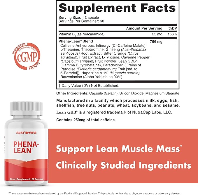 Anabolic Warfare Phena-Lean Premier Supplement from Thermogenic Body Composition Supplement – Fuel Your Fire, Promote Energy, Increase Focus* - 60 Capsules.