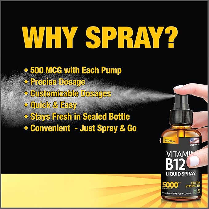 (2 Pack) - Liquid B12 Spray 5000 mcg - Vitamin B12 Sublingual - Vegan B12 Vitamin Spray - Methylcobalamin Vitamin B12 Liquid Boosts Energy & Mood - Gluten-Free & Non-GMO-HarmonyPath Wellness