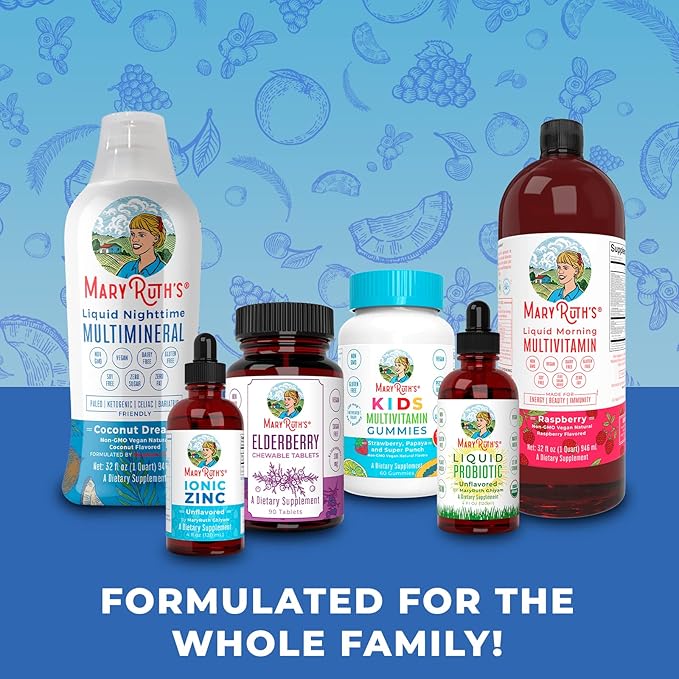MaryRuth Organics Nutritional Supplement | Liposomal Liquid Zinc Supplement with Vitamin E | Overall Health and Skin Care | Blueberry | Vegan, Non-GMO, Gluten Free, No Sugar Added | 15.22 Fl Oz