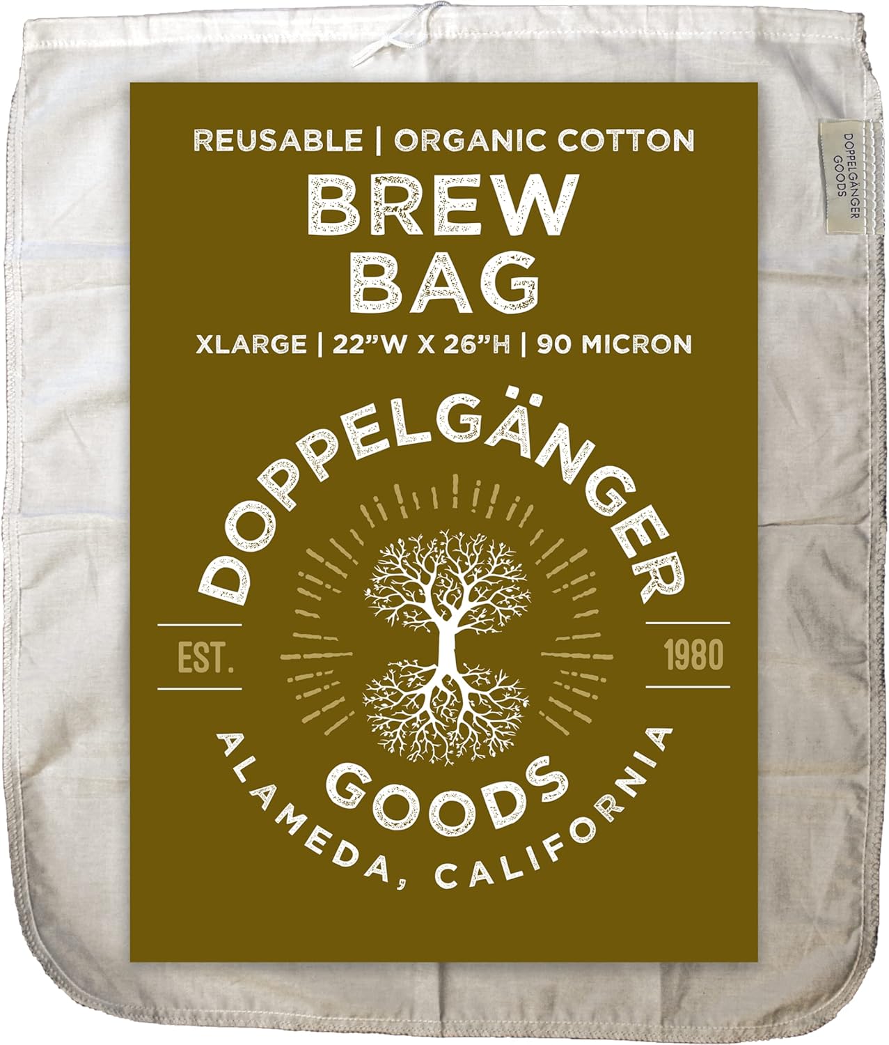 (XL 22in x 26in) Organic Cotton Brew In A Bag - Reusable Home Brewing Strainer Bag to Boil and Strain Hops, Apple Cider, or Extra Large 5 Gallons Commercial Cold Brew Coffee Filter