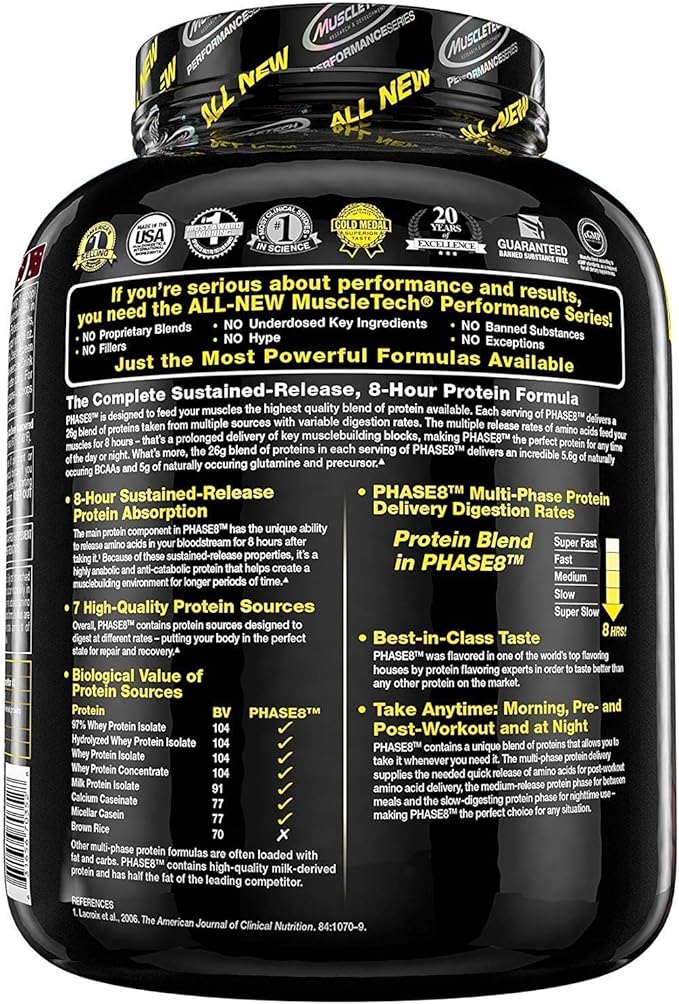 Whey Protein Powder | MuscleTech Phase8 Protein Powder | Whey & Casein Protein Powder Blend | Slow Release 8-Hour Protein Shakes | Muscle Builder for Men & Women | Chocolate, 4.6 lbs (50 Servings)