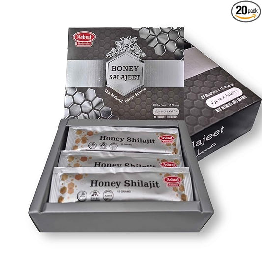 Natural Shilajit Honey Sticks 15 Gram Each 20 Sticks - Shilajit Resin with Pure Raw Honey, Fulvic Acid & Trace Minerals, Plant Based Nutrients for Energy, Vitality & Immune Support ||20 Sticks