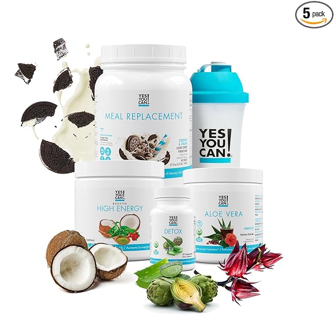 Yes You Can! Detox Plus Kit (Meal Replacement Cookies and Cream, Aloe Vera Hibiscus) - Complete Meal Replacement Powder, High Energy Shake Booster, Aloe Vera Detox Supplement, Health Transformation
