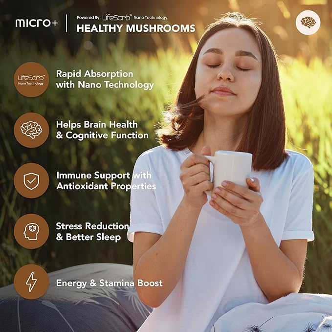 Mushroom+ by Micro+ Nootropic Brain Supplement with LifeSorb – for Focus, Memory, Cognitive Boost