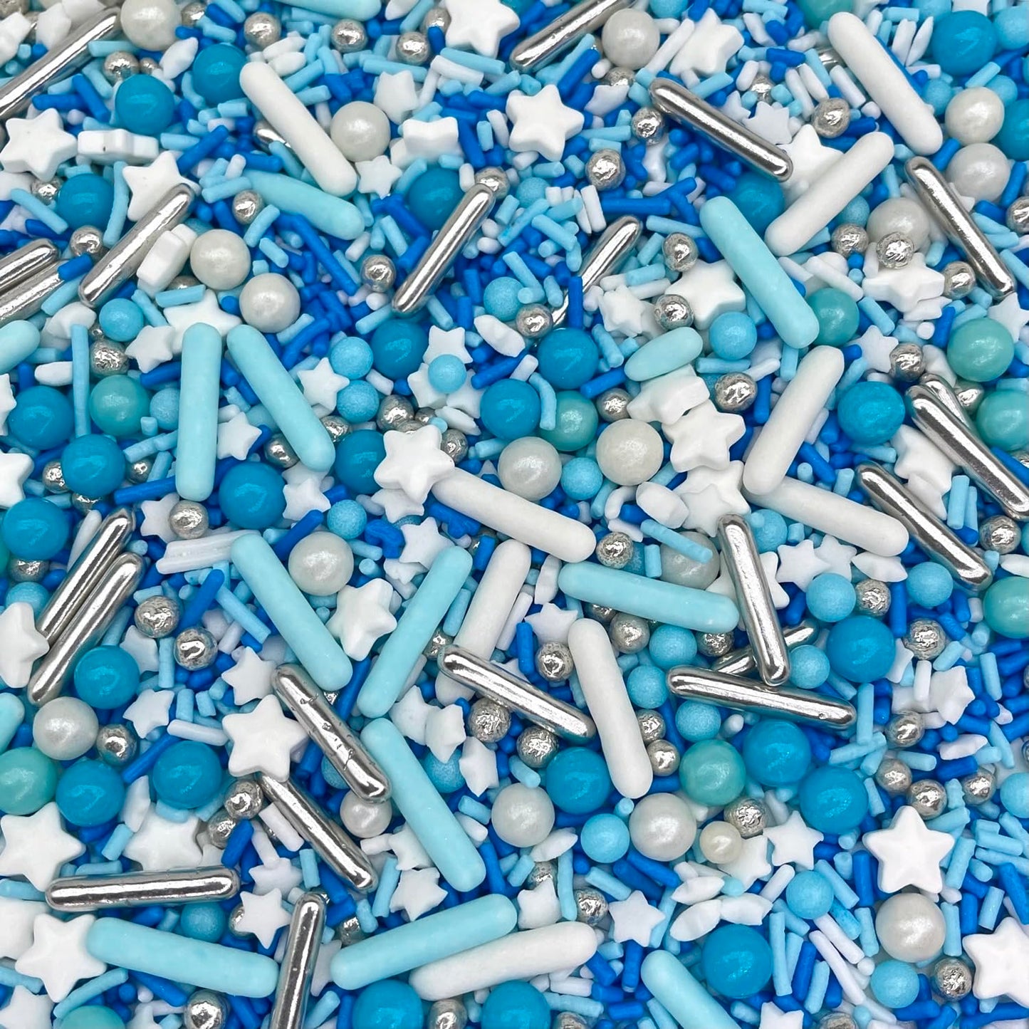 Manvscakes Sprinkles- Edible Cake and Cupcake Sprinkles with Assorted Shapes and Sizes for Parties, Metallic Sprinkle Mix for Cookies, Ice Cream, Cake and Cupcake Decorating, 4 oz, Blue sprinkles