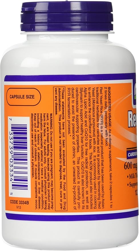 NOW Foods 600mg Red Yeast Rice & 30mg Coq10, 120 caps (pack of 2)