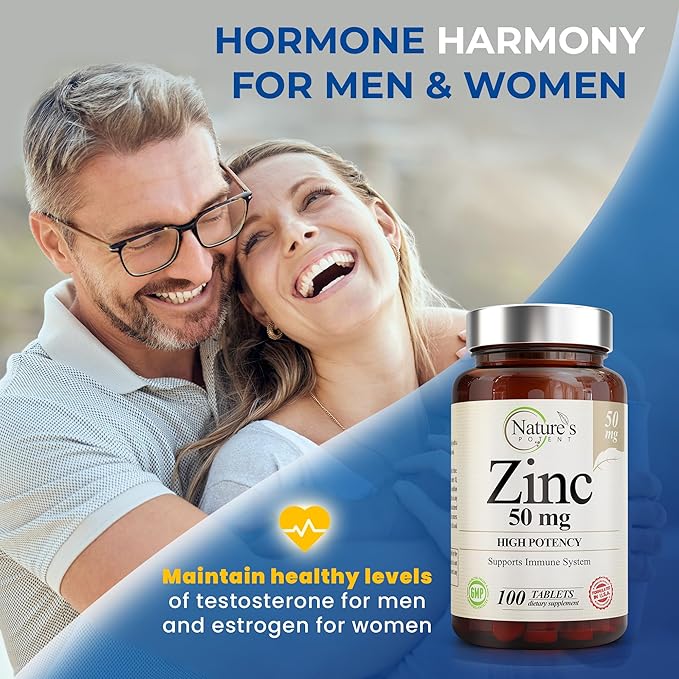 Zinc 50mg [High Potency] Supplement - Immune Support System from Natural Zinc (Oxide/Citrate) 100 Tablets, Made by Nature’s Potent.