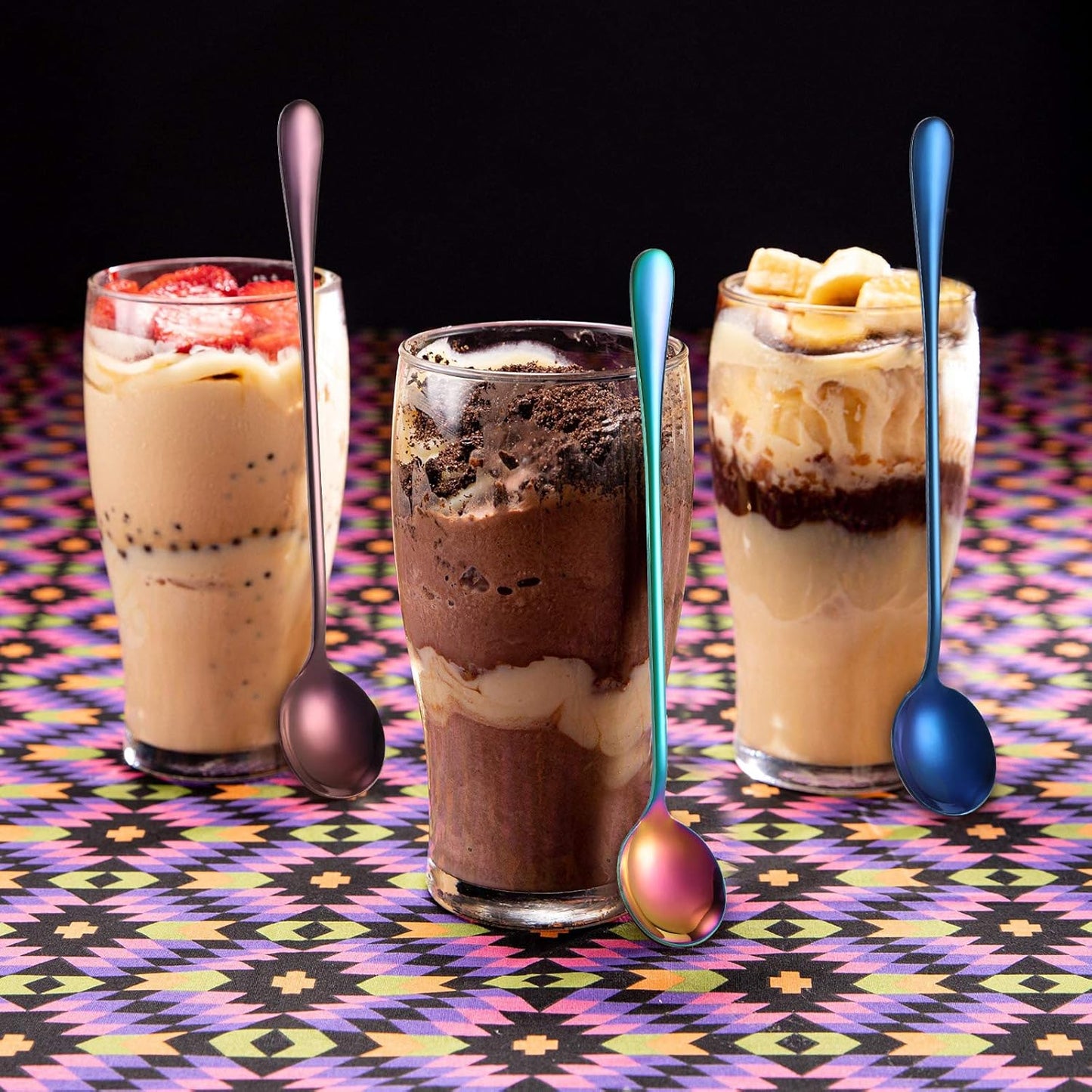 8 Pieces Long Handle Tea Spoon Stainless Steel Coffee Mixing Spoons Teaspoon for Mixing, Cocktail Stirring, Coffee, Milkshake, Cold Drink, 7.48 Inch (Round Style)