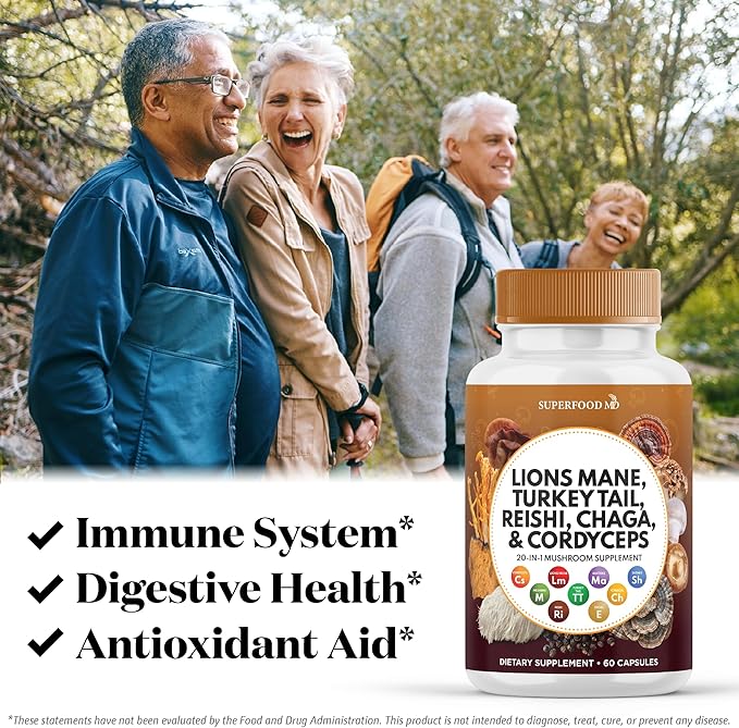 Lions Mane 3000mg 20in1 Mushroom Supplement with Turkey Tail 2000mg Reishi 1000mg Cordyceps Chaga 1000mg with Marshmallow Root - 180 Count