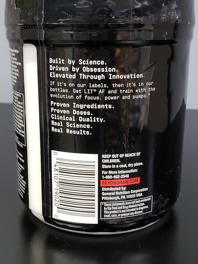 BEYOND RAW LIT AF | Advanced Formula Clinical Strength Pre-Workout Powder | Contains Caffeine, L-Citruline, and Nitrosigine | Sweet & Tart | 20 Servings