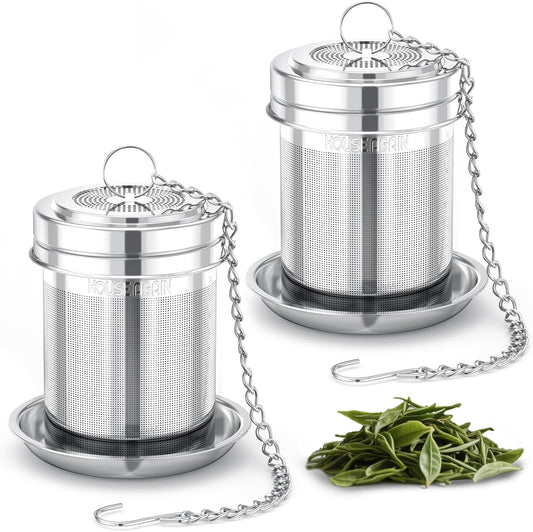 House Again 2 Pack Tea Strainers for Loose Tea, Extra Fine Mesh Tea Infusers, 304 Stainless Steel with Extended Chain Hook, Loose Leaf Tea Steeper, Tea Filter for Brew Tea Spices & Seasoning