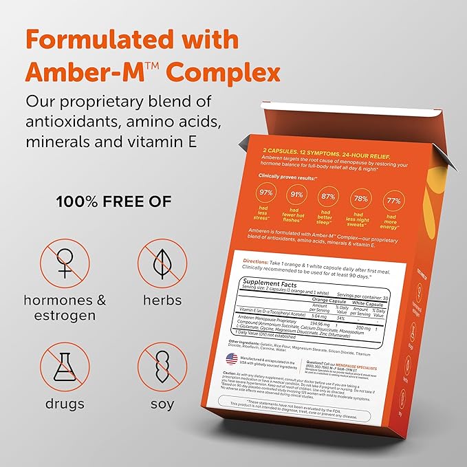 Amberen Menopause Supplements for Women, 180 Capsules, Clinically Shown to Help Support Hormone Balance, Multi-Symptom Relief from Hot Flashes, Night Sweats, Mood Swings & Low Energy-HarmonyPath Wellness