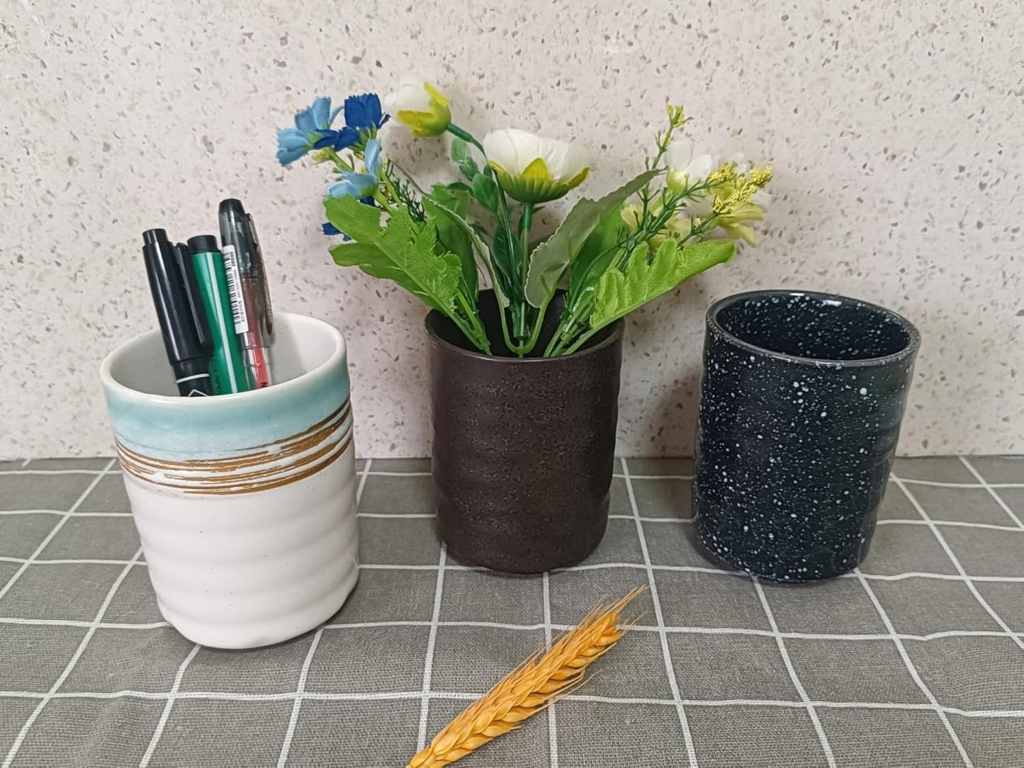 Stoneware Coffee Bar Utensil Holder Tea & Coffee Spoon & Stirrer Holder for Stir Stick Straw Teaspoon Holder Spoon Cup Small Utensil Jar (Starry night)