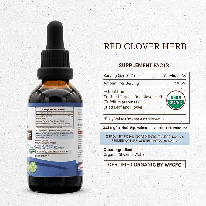 Red Clover Herb USDA Organic Tincture | Alcohol-FREE Extract, High-Potency Herbal Drops | Made from 100% Certified Organic Red Clover Herb (Trifolium Pratense) Dried Leaf and Flower 2 oz-HarmonyPath Wellness