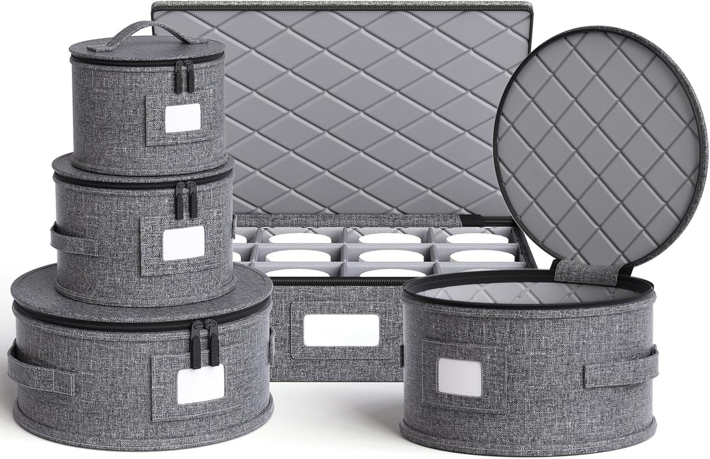 YearningHome China Storage Containers,Hard Shell Box with Felt Dividers for Dishes,Dinnerware,Plates,Mugs,Wine and Glasses,Mugs,Stackable Fine China Storage for Moving and Packing 5 Piece,Grey