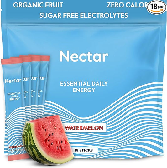 Nectar Energy Booster - Organic Caffeine, B12 & Electrolytes - Sugar Free & Zero Calorie – Healthy Coffee, Energy Drink & Soda Alternative – Hydration & Energy Supplement (Watermelon 18 Packets)