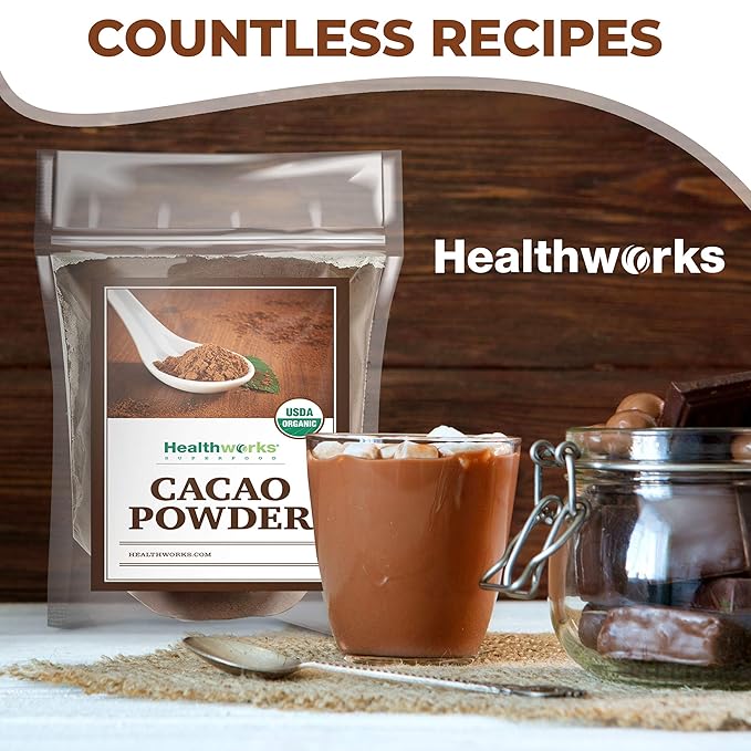 Healthworks Superfoods Organic Cacao Powder - 16 Oz / 1 Lb - Cocoa Chocolate Substitute - Rich Choclate Flavour - Sugar-Free, Keto, Vegan & Non-GMO - Peruvian Bean/Nut Origin - Antioxidant Superfood-HarmonyPath Wellness