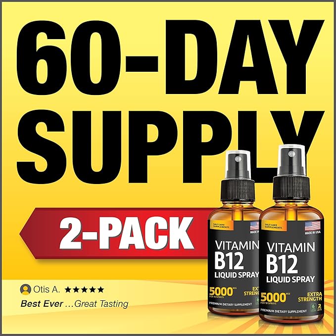 (2 Pack) - Liquid B12 Spray 5000 mcg - Vitamin B12 Sublingual - Vegan B12 Vitamin Spray - Methylcobalamin Vitamin B12 Liquid Boosts Energy & Mood - Gluten-Free & Non-GMO-HarmonyPath Wellness