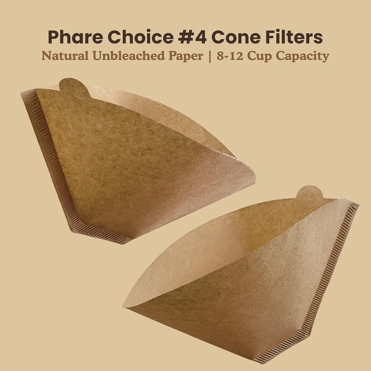 #4 Coffee Filters, 100 Count, Fits Ninja and Cuisinart 8-12 Cup Coffee Makers, Natural Unbleached Paper, No Blowout Design, Compatible with Pour Over Cones