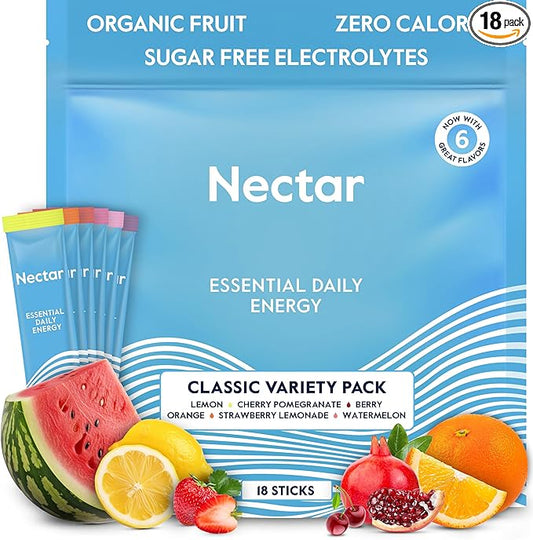 Nectar Energy Booster - Organic Caffeine, B12 & Electrolytes - Sugar Free & Zero Calorie – Healthy Coffee, Energy Drink & Soda Alternative – Hydration & Energy Supplement (Variety 18 Powder Packets)