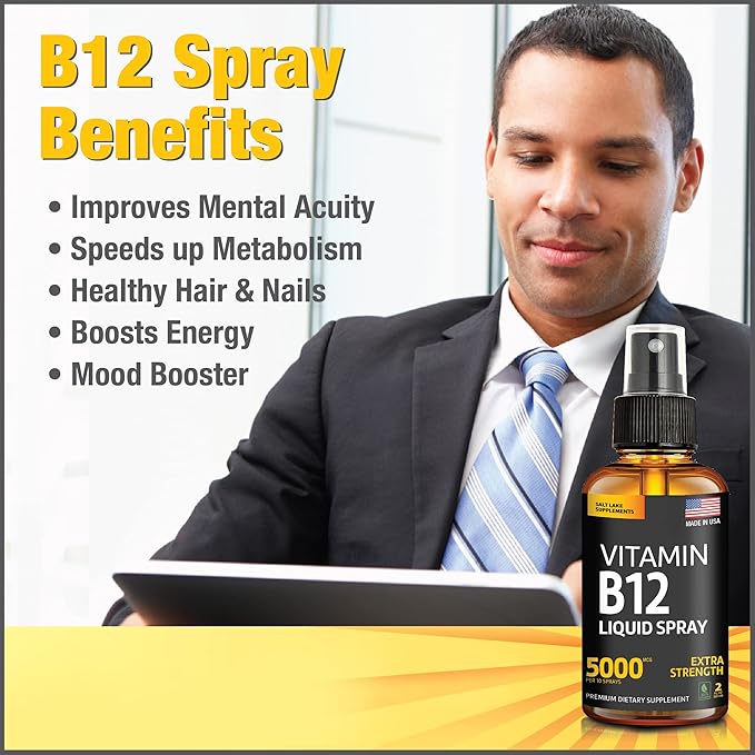 (2 Pack) - Liquid B12 Spray 5000 mcg - Vitamin B12 Sublingual - Vegan B12 Vitamin Spray - Methylcobalamin Vitamin B12 Liquid Boosts Energy & Mood - Gluten-Free & Non-GMO-HarmonyPath Wellness