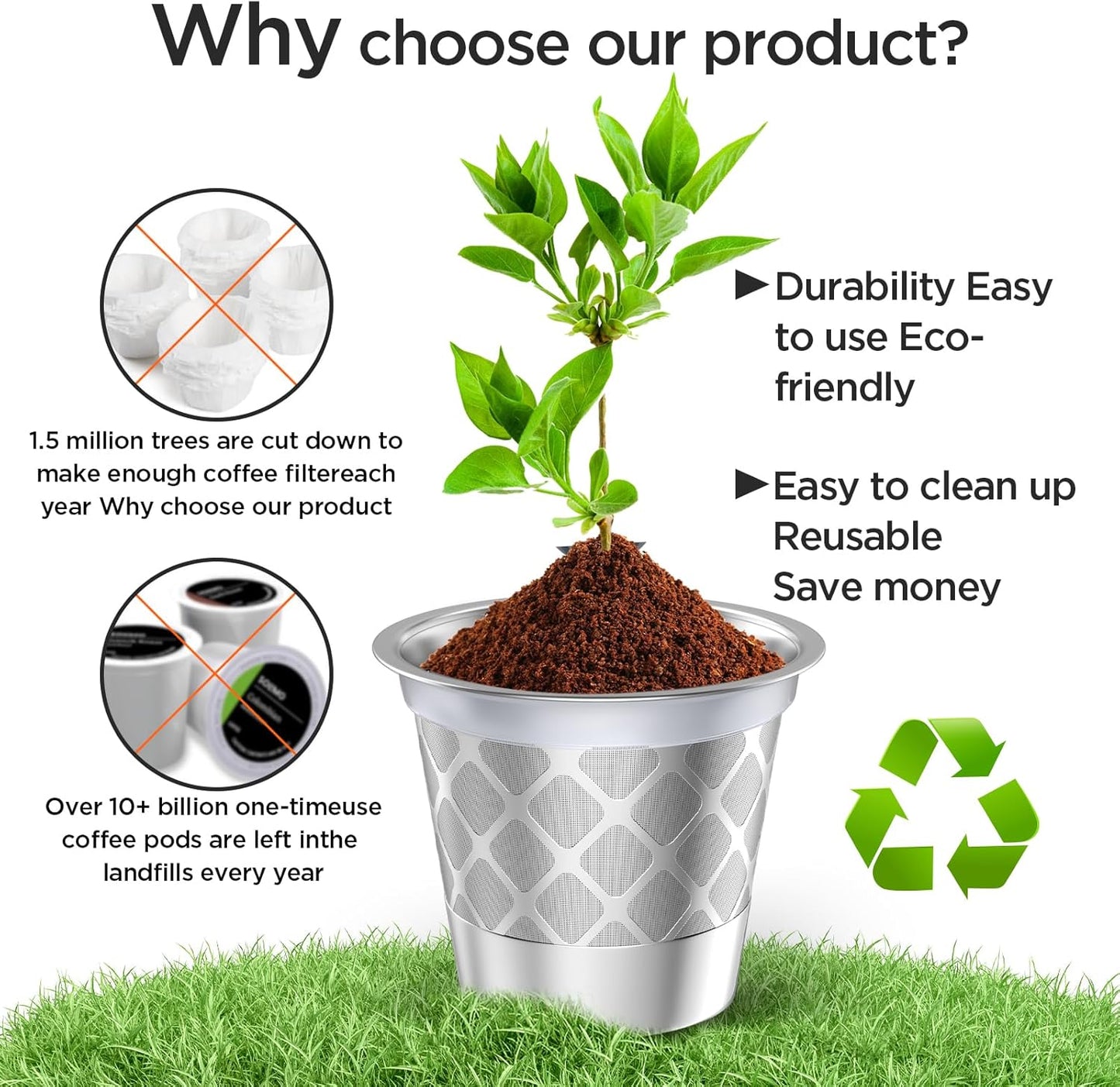 Reusable k Cup Coffee Filters,Universal stainless steel Refillable k Cups Filter Use for K 2.0 and 1.0 Coffee Makers-brewers (4pack)