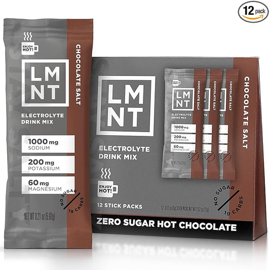 LMNT Zero Sugar Hot Chocolate or Coffee Mixer - Chocolate Salt | Drink Mix | 12-Count