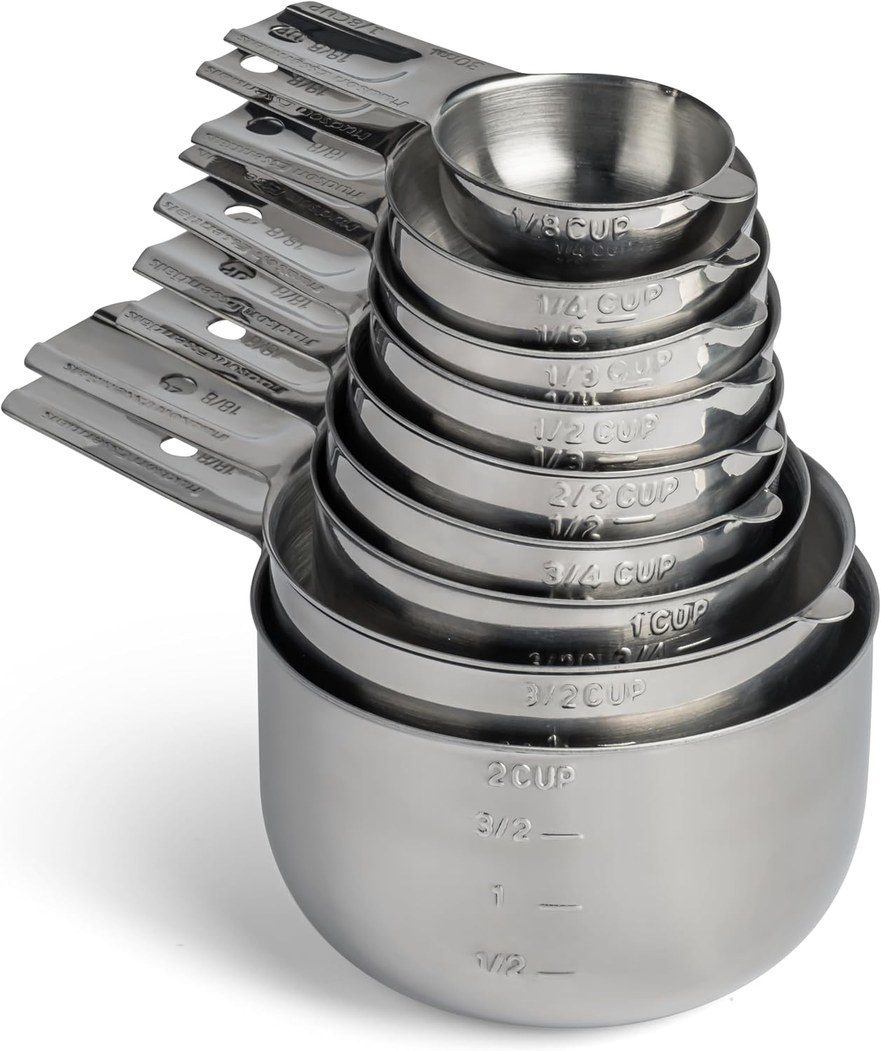 Hudson Essentials Stainless Steel Measuring Cups Set - (9 Piece Set) - Stackable Set with Spout - Includes 2 Cup and 1.5 Cup