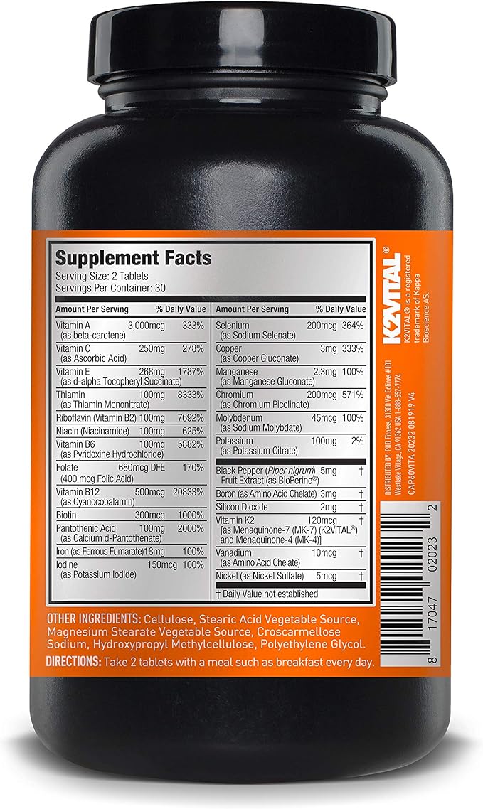 Vita JYM Sports Multivitamin & Mineral Support, Vitamin A, C, B6, B12, E, K, Boron, Biotin, Potassium | JYM Supplement Science | 60 Tablets