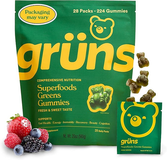Daily Super Greens Gummies: Organic Spirulina and Chlorella, Prebiotics for Digestive & Gut Health, 20+ Vitamins and Minerals, Adaptogens & 60+ Organic Ingredients, 28 Day (224 Count)