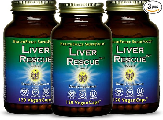 HealthForce SuperFoods Liver Rescue - Natural Liver Cleanse - Liver Health Formula with Milk Thistle & Dandelion Root - Gluten-Free & Vegan - 120 Capsules (Pack of 3)