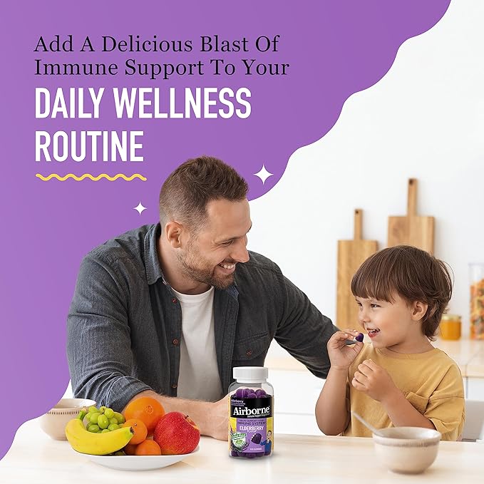 Airborne Elderberry + Zinc & Vitamin C Gummies for Adults, Immune Support with Antioxidants Vitamins C, D & E, 130 Count, Elderberry Flavor