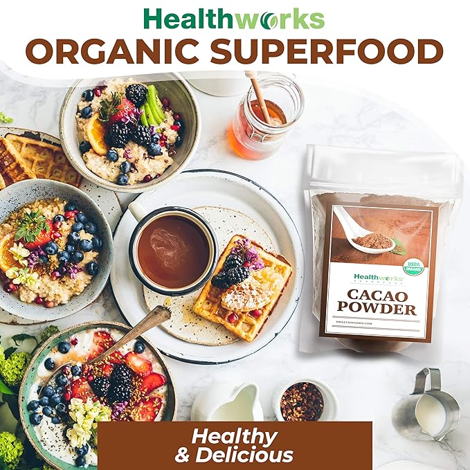 Healthworks Superfoods Organic Cacao Powder - 16 Oz / 1 Lb - Cocoa Chocolate Substitute - Rich Choclate Flavour - Sugar-Free, Keto, Vegan & Non-GMO - Peruvian Bean/Nut Origin - Antioxidant Superfood-HarmonyPath Wellness
