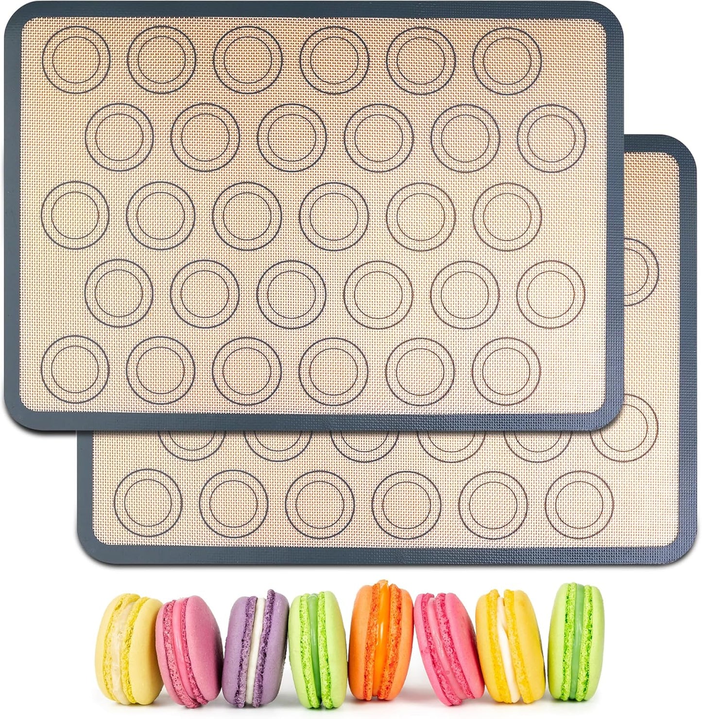 HOOMIL Macaron Silicone Baking Mats 2-Pack, 16.5" x 11.6" Half Sheet Size Macaron Silicone Mat, Non-Stick, Reusable, Food Safe Baking Mats - Brown+Gray