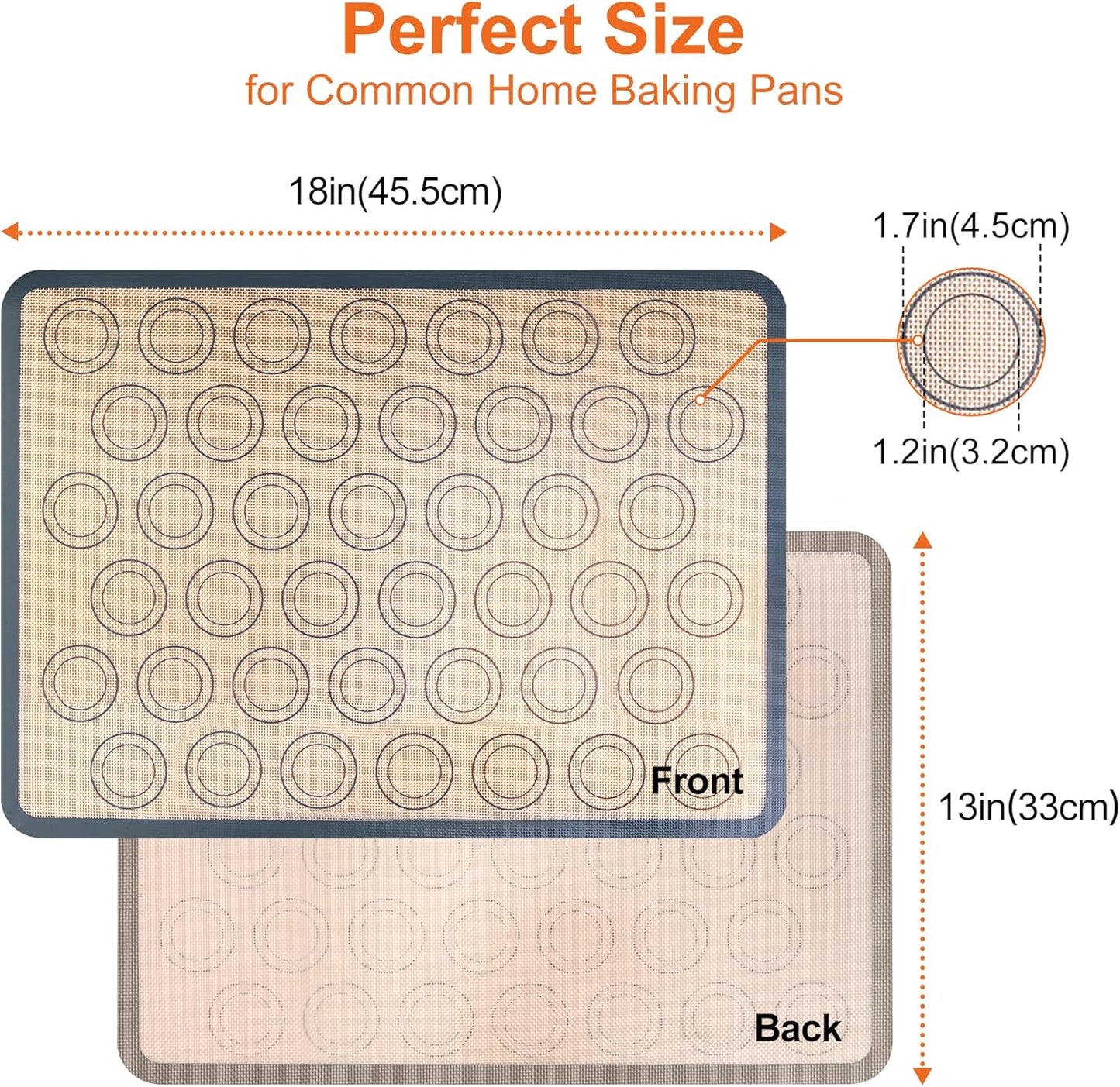 HOOMIL Macaron Silicone Baking Mats 2-Pack, 18" x 13" Commercial Half Sheet Size Macaron Silicone Mat, Non-Stick, Reusable, Food Safe Baking Mat - Brown+Gray
