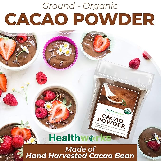Healthworks Superfoods Organic Cacao Powder - 16 Oz / 1 Lb - Cocoa Chocolate Substitute - Rich Choclate Flavour - Sugar-Free, Keto, Vegan & Non-GMO - Peruvian Bean/Nut Origin - Antioxidant Superfood-HarmonyPath Wellness