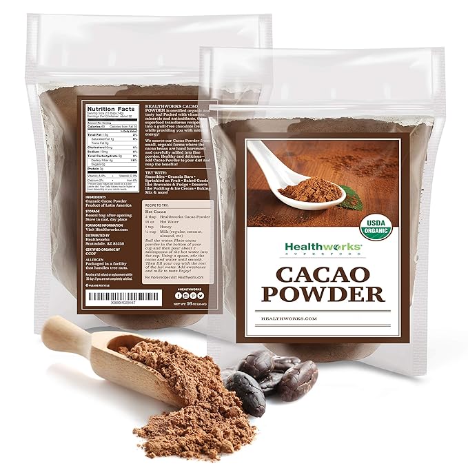 Healthworks Superfoods Organic Cacao Powder - 16 Oz / 1 Lb - Cocoa Chocolate Substitute - Rich Choclate Flavour - Sugar-Free, Keto, Vegan & Non-GMO - Peruvian Bean/Nut Origin - Antioxidant Superfood-HarmonyPath Wellness