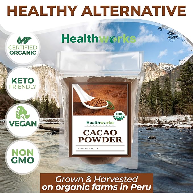 Healthworks Superfoods Organic Cacao Powder - 16 Oz / 1 Lb - Cocoa Chocolate Substitute - Rich Choclate Flavour - Sugar-Free, Keto, Vegan & Non-GMO - Peruvian Bean/Nut Origin - Antioxidant Superfood-HarmonyPath Wellness
